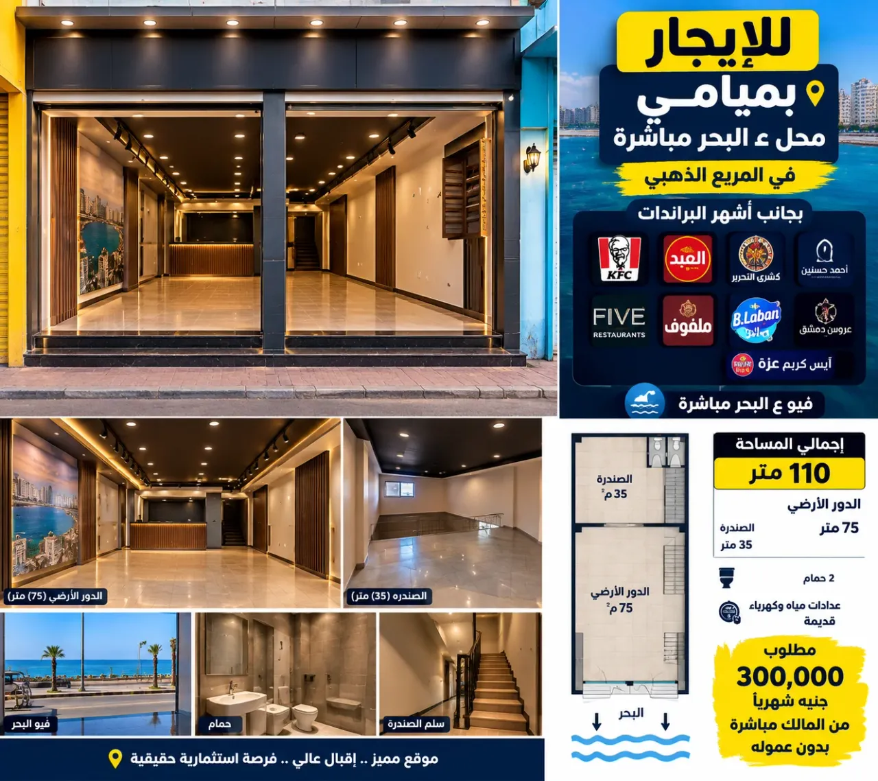 فرصة تجارية مميزة للإيجار في ميامي – على البحر مباشرة! 🌊
